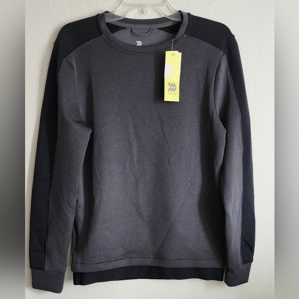 All in Motion Men's Black & Charcoal Tech Fleece Pullover Sweatshirt Sz S (NWT)
